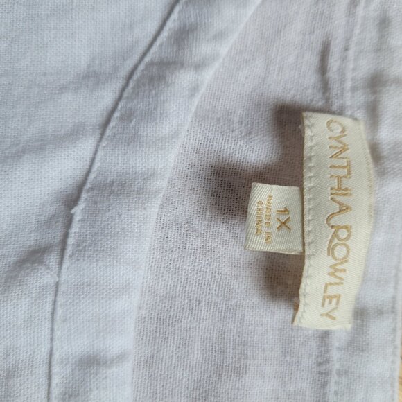 Cynthia Rowley 1X White Fringe Trim Linen Womens Blouse Top - Picture 5 of 9